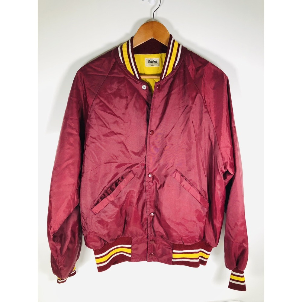 Vintage 70s Starter Bombers‎ Jacket Blank Red White Mens Size Large Button Up